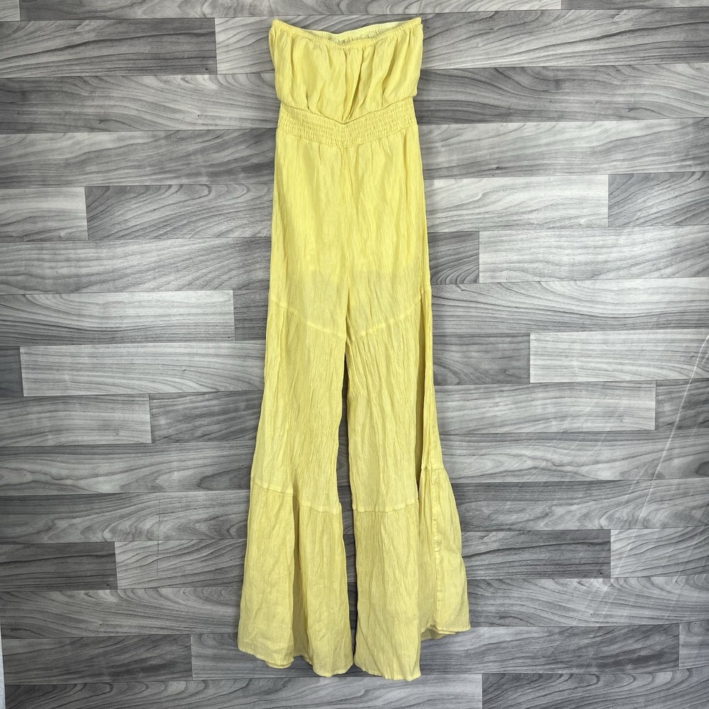 Pink Lily Strapless Tube Top Romper Women XS Yellow Coastal Beach Flowy Festival - Picture 11 of 16